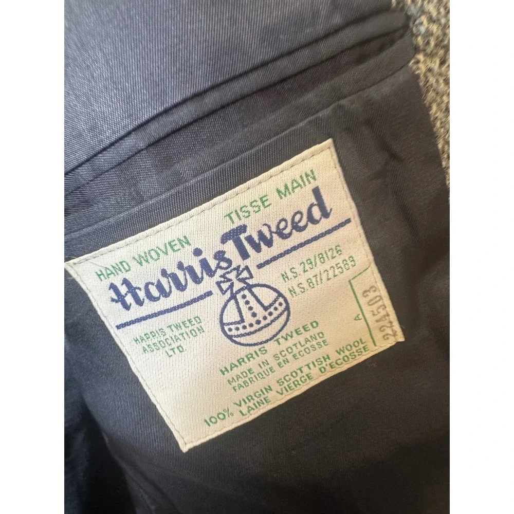 Harris Tweed The Bay Mens Grey Herringbone Wool Blazer Sport Coat 42R Vintage